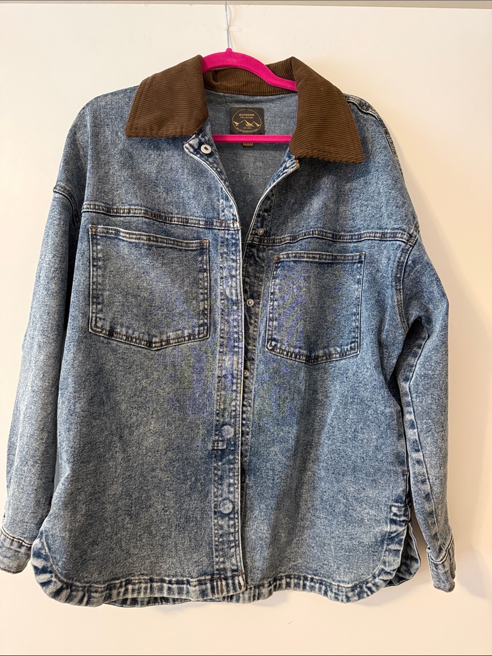 Women’s Light Blue Denim Jacket with Brown Corduroy Collar